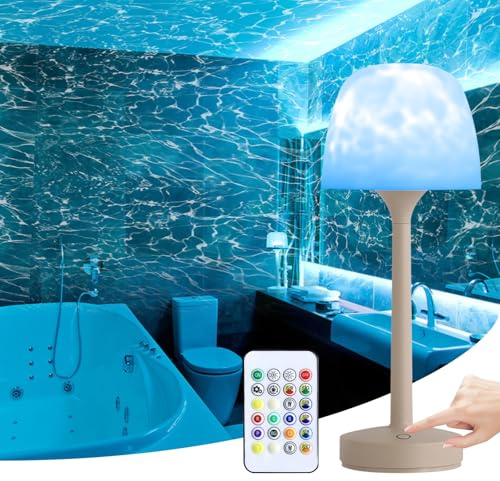 YATOSEEN Spa-Like Shower Lamp - Waterproof Bathroom Lamp with 16 Color, Rechargeable Ocean Wave Projector with Touch & Remote Control, Water Wave Lamp for Bathroom/Bathtub/Bedroom/Study/Living Room