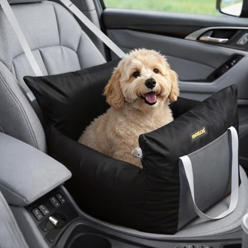 Dog Booster Car Seat for Medium Dogs, Waterproof Raised Car Dog Bed with Safety Leash, Storage Pockets and Memory Foam Filling, Travel Seat for Small Pets, 58 x 56 x 33 cm