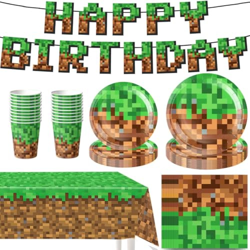 Décoration Anniversaire pour Enfants, kit 62 pièces Anniversaire Vaisselle avec nappe, bannière, assiettes en carton, serviettes et gobelets