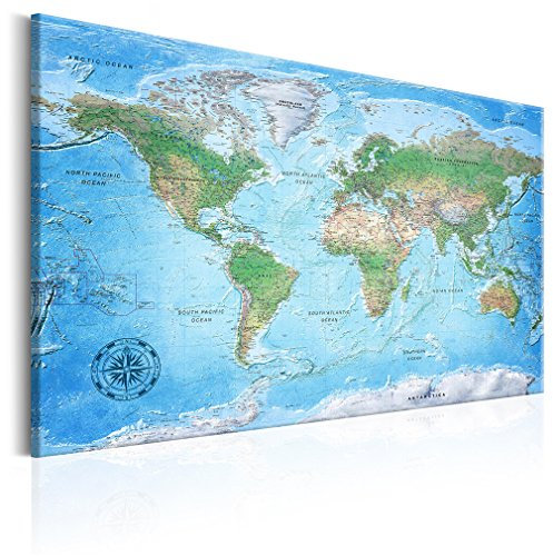 decomonkey 120x80 cm - Politische Weltkarte Pinnwand Leinwand Bilder Wandbilder Landkarte Welt Kontinente Reise Geographie XXL Format Englisch