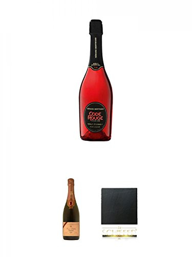 Gerard Bertrand Code - ROUGE - Cremant de Limoux 0,75 Liter + Bouvet Cremant Tresor Rose aus Frankreich 0,75 Liter + Schiefer Glasuntersetzer eckig ca. 9,5 cm Durchmesser