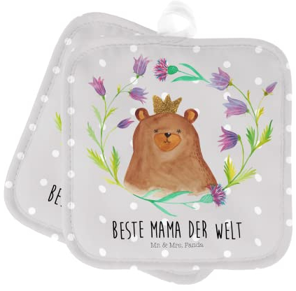 Mr. & Mrs. Panda Topfuntersetzer Bär Königin - Geschenk, Schöne Topflappen, Mama, Ofenhandschuh, Topflappen mit Spruch, Teddybär, Beste Mutti,