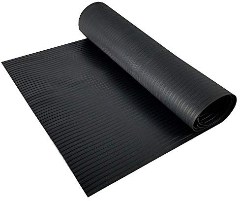 RESILIA Black Plastic Floor Runner - Embossed Wide Rib Waterproof Vinyl, Heavy Duty Protector Mat for Indoor Hardwood, Hard Floors, Garage, Entryway, Kitchen, & Outdoor Use, 27” x 6’, Made in the USA