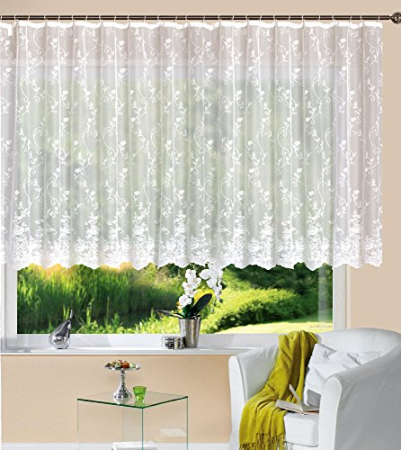 Gardine Store Jacquard Mainz HxB 145x600 cm Kräuselband Universalband Weiß Blumenmuster Transparent Vorhang Wohnzimmer, 13144