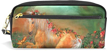 Eslifey Einhorn-Rosen Kosmetiktasche für Damen, aus PU-Leder, für die Schule, tragbar, Stifthalter