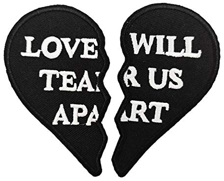 Aufbügler / Bügelbild, 9,9 cm, Aufschrift Love Will Tear Us Apart