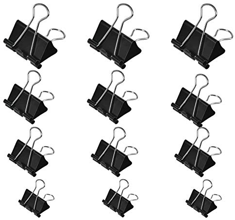 TIMESETL 100 pcs Bulldog Clips, Binder Clips Foldback Clamp, Metal Paper Clips Multipurpose Clips Reusable Binder Clips for Notes Stationery - 15mm/ 19mm/ 25mm/ 32mm