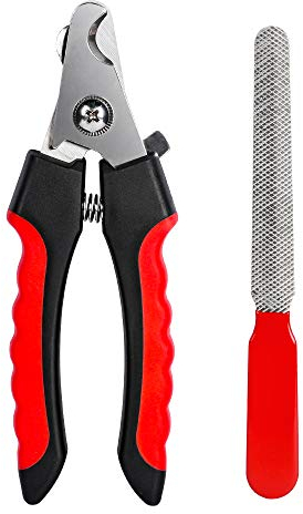 KTHZI Dog Nails Clippers Trimmer with Safety Guard to Avoid Over-Cutting, Razor Sharp Blades with Bonus Dog Nail File, Cat Claw Clippers with Sturdy Non Slip Handles for Pets Dog Cat(Red & Black)