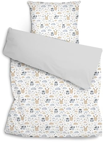 Amilian Bettwäsche Set 2-teilig 135x200 cm + 80x80 cm - 100% Baumwolle, weich, pflegeleicht, für Kinder; Jugendliche; Erwachsene - modernes Design - Lichtung grau