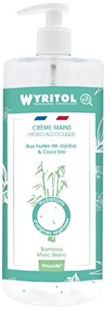 WYRITOL - Crème Hydroalcoolique Désinfectante pour les Mains - Bactéricide et virucide - Formule naturelle à base d'huiles végétales- Parfum bambou Musc Blanc - 500ml - Fabrication française