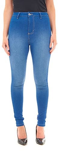 M17 Women Ladies High Waisted Denim Jeans Skinny Fit Casual Cotton Trousers Pants with Pockets (24, Bright Blue)