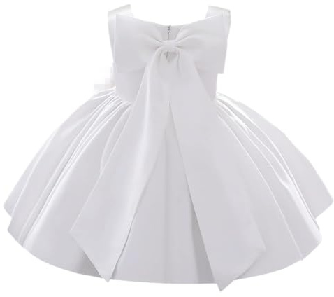 IBTOM CASTLE Flower Girls Wedding Dress Kids Pageant Bridesmaid Dress Baby Silky Satin Bowknot Toddler Girl Pirncess Birthday Party Christening Baptism Dresses Formal Prom Gown White - Bow 5-6 Years