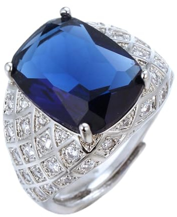 Halukakah Herrenring mit D10,0 ct Tansanit aus Platiniertem 925er Silber,Krappenfassung mit Ovaler Vintage-Stil,Moissanit-Seitensteine,Größenverstellbar,Passend für Ehemann,Freund,Verlobung,Hochzeit