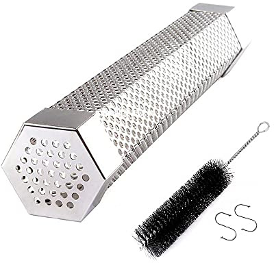 CENPEK Pellet Smoker Tube BBQ Smoking Tube 30,5 cm Edelstahl Tragbare sechseckige Räucherrohr zum Grillen von Fleisch Outdoor BBQ Küche Kochen mit Reinigungsbürste
