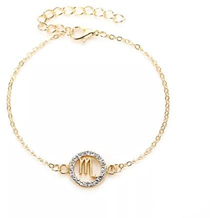 Gold Star Sign Cubic Zirconia Pendant Chain Bracelet – Scorpio (24th October - 22nd November) - Zodiac Constellation Horoscope Celestial Astrology Jewellery - Women Men Gift