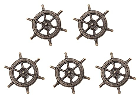TentHome Maritim Steuerrad Schubladenknöpfe Schrankknöpfe Möbelknopf Schrankgriff Möbelgriff Möbelknauf Schubladengriffe Griff Kabinett Knöpfe für Küchen/-Kleiderschrank Kommode Antik Bronze, 5er Set