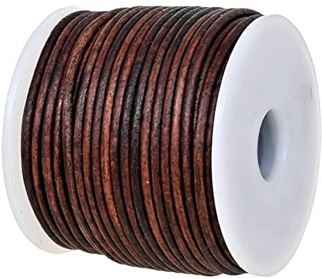 GENIQUE Real/Genuine Round Leather String Cord for Necklace, Bracelets, Jewellery, Braiding (20 Metre)(1.5mm,Antique Brown Distressed)