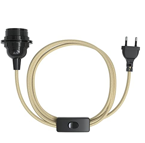EAZY CASE - Lampenfassung E27 mit Kabel aus Stoff [MIT SCHALTER] - Fassung E27 mit Kabel - Lampenfassung mit Schalter - Lampenkabel mit Fassung - Glühbirne mit Kabel - DIY Lampenfassung mit Stecker