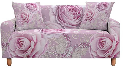 Highdi 3D Rose Sofabezug Sofaüberwürfe für 1/2/3/4 Sitzer, Armlehnen Sofa Cover Elastisch Stretch Antirutsch Sofa Cover Sofahusse Couchbezug Möbelschutz (Perlenrose,1 Sitzer)
