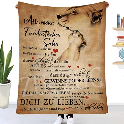 Kuscheldecke Flauschige Personalisierte Geschenke Decke an Unseren Sohn von Eltern, Super Weiche Luftpost Flanelldecke Positiv Ermutigen Sie Ihre Eltern zur Liebe Geeignet für Sofa Reisen Geburtstags