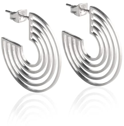 Regenbogen Creolen • Filigrane Ohrringe hängend • Nickelfreie Ohrstecker Edelstahl • Wasserfester Modeschmuck 18K vergoldet • Ø 23mm