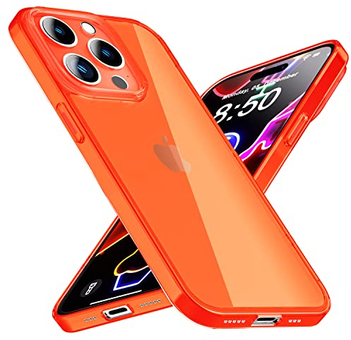 NALIA Klare Neon Silikonhülle kompatibel mit iPhone 14 Pro Hülle, Durchsichtig Bunt Leuchtend Anti-Gelb Vergilbungsfrei, Dünne Robuste Schutzhülle TPU Silikon Handyhülle Cover Bumper, Farbe:Orange