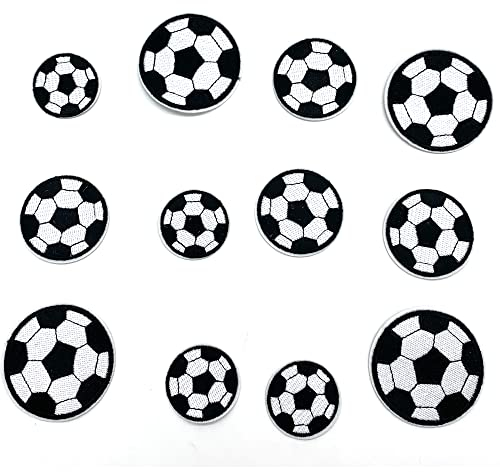 DHER 12 Stück Cartoon Fußball Stoff Patch Stickerei Patch, Fußball bügeln auf Patch,Iron-On Patches Flicken zum aufbügeln trendy Kleidung Stickerei Patch, Jeans dekorative Patch Patch für Jeans Hemden