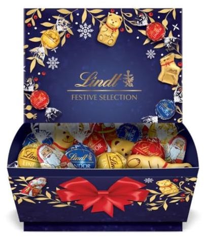 Lindt - Boîte festive - Assortiment de Chocolats au Lait, Noirs et Blancs - Idéal pour Noël, 690g