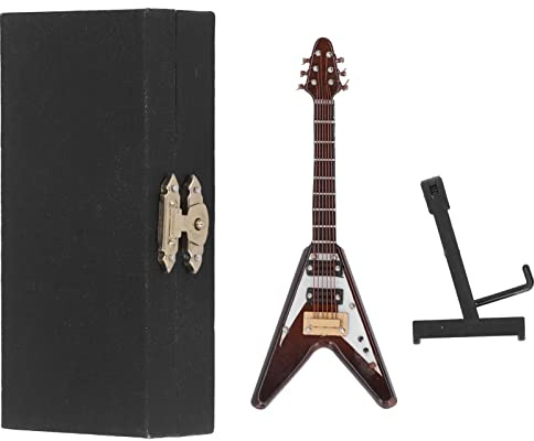 Miniatur-E-Gitarre aus Holz, Musikinstrument Mit Ständer Und Koffer, Mini-Gitarren-Dekor, Puppenhaus-Modell, Heimdekoration, 9,9 Cm, Geburtstagsgeschenk