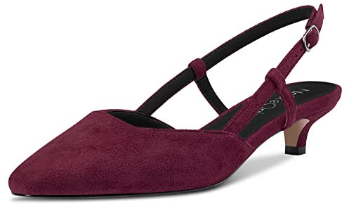 NobleOnly Donna Gattini Tacco Heel Quadrata Punta Slingback Pumps Ufficio Casual Ballo Dress Scarpe 3 CM Heels Rosso Vino 45 EU