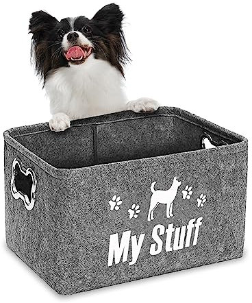 Dogs Toy Storage Baskets Dog Toy Basket Dog Food Storage,Felt Stuff Storage Baskets Foldable Storage Bins with Designed Metal Handle for Organizing Pet Toys, Dog Clothes Blankets(Light Gray)