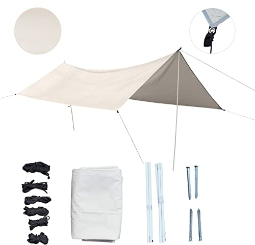 DeFacto Sonnensegel 3x4m UV-Schutz & Wetterschutz Sonnenschutz Set inkl. Befestigungsseile mit 2 Stangen, für Balkon, Terrasse, Camping, Polyester Beig, DF-SS2020-2STNG-PVC2