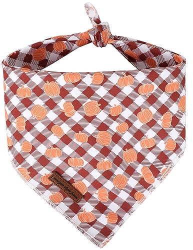 Unique style paws Halloween-Hundehalstücher, Dreieckiges Kürbis-Haustierhalstuch für Jungen und Mädchen, Strapazierfähiger Stoff, Kürbiskariertes Hundetuch für Mittlere und Große Hunde (Groß)