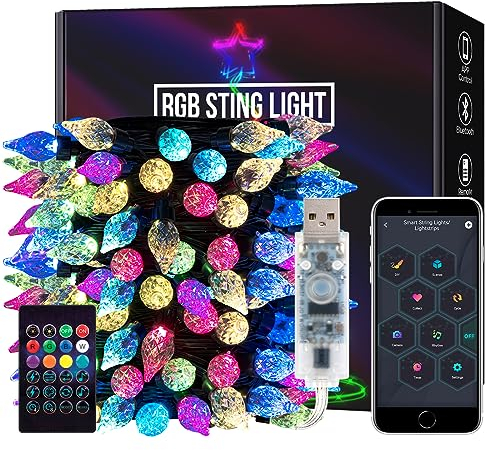 SEZO Halloween Weihnacht Farbwechsel Erdbeere Lichterkette WS2812B IC 10M 50LEDs Wasserdicht RGB IC Musik Sync USB LED Lichterkette mit IR-Fernbedienung für Weihnachten Festival Party Dekoration