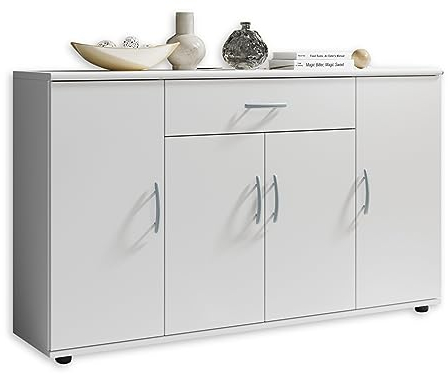 Stella Trading Lilly Aparador en Blanco – Cómoda Moderna con cajón y Mucho Espacio de Almacenamiento para salón, Comedor y Pasillo – 118 x 70 x 30 cm (Ancho x Alto x Profundidad)