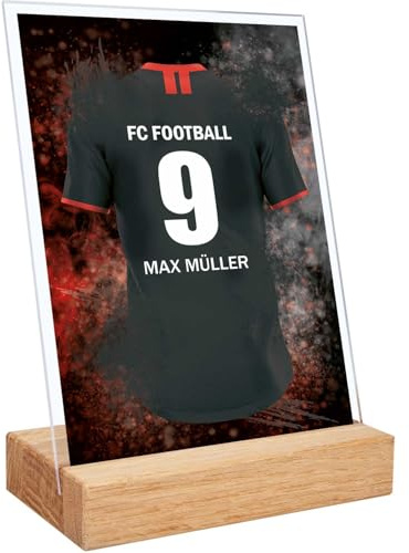 GRAVURZEILE Image de football sur verre acrylique - Article de fan de football - Maillot photo avec nom, numéro et club - Cadeaux personnalisés pour hommes et garçons - Cadeau pour lui - Maillot