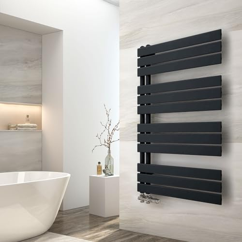 EMKE Badheizkörper 1041x600 mm, Handtuchheizkörper Seitenanschluss Badheizkörper Handtuchhalter Handtuchwärmer Handtuchtrockner Heizkörper Flach Bad Handtuchheizung Schwarz 639W
