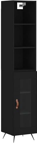 Tidyard Highboard Sideboard Kommode Schrank Anrichte Vitrine Beistellschrank Mehrzweckschrank Hochschrank Vitrinenschrank Standschrank 34,5 x 34 x 180 cm (B x T x H) Holzwerkstoff,Metall,Glas Schwarz
