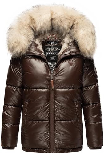 Navahoo Damen Winterjacke Steppjacke warm mit Kunstfellkapuze Tikunaa Dark Choco Gr. XL