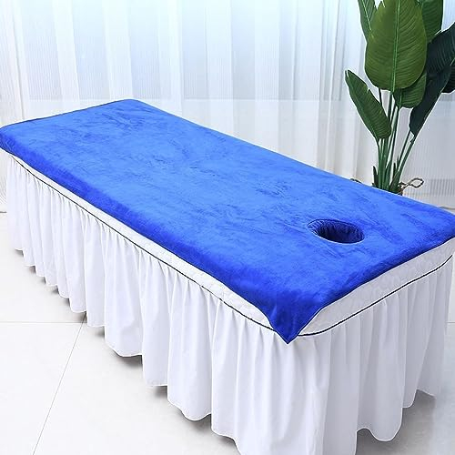Krankenhaus-Badetücher zum Bettenmachen, spezielle große Handtücher mit Löchern für Massagelaken, stark saugfähige, fusselfreie Badetücher, Königsblau, mittlere Dicke 100 x 200 cm mit Löchern [spezie