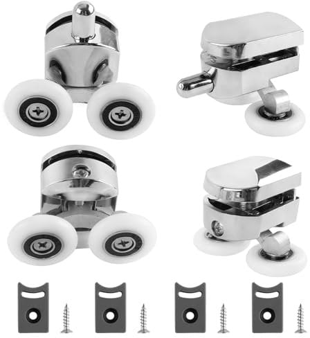 QOPAHI 25mm Shower Door Rollers Wheels for 4-6mm Glass, 4Pcs Replacement Sliding Shower Door Runners Fit 14mm Holes, Curved Doors Accessories (2 Top & 2 Bottom Rollers)