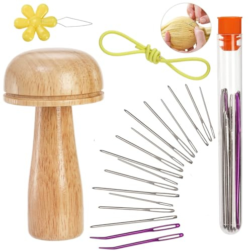 ZOOFOX Darning Mushroom for Socks, Sock Darning Kit with Large Eye Sewing Needles, Sewing Kit for Socks, Hats, Pants, Sweaters Repair Stitching and Crafting Projects