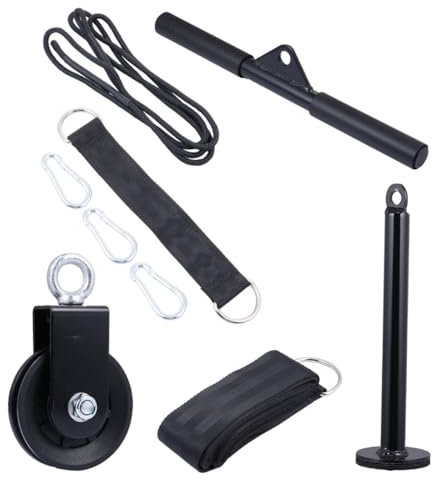 Happyyami 9st Fitness-kit Armkrafttrainingsgeräte Muskelkraft Fitness Flaschenzugsystem Unterarmkrafttrainer Crossover-trizeps-pulldown-aufsatz Bauchkontrolle Metall Trainingsseil