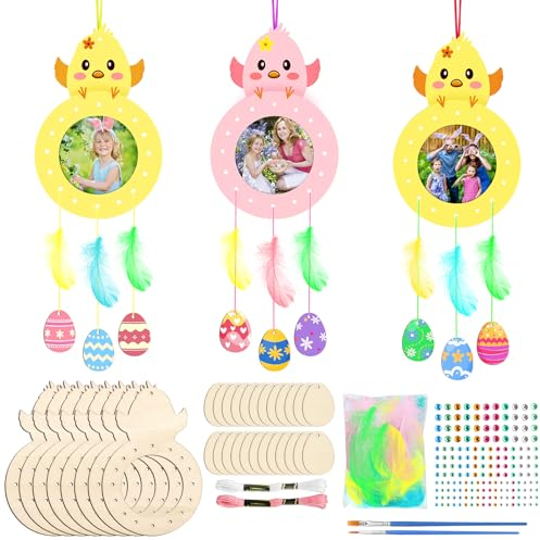 MONCAP 8 Stück Ostern Küken Bastelset Kinder Ostern Traumfänger Bastelset Ostern Basteln Kinder Küken Holz Basteln Ostern Kunsthandwerk zum Bemalen für Mädchen Jungen Ostern Frühling Geschenke