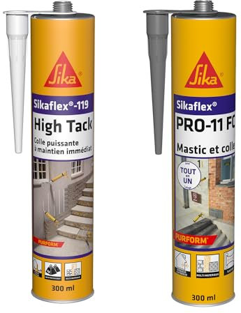 SIKA - Colle polyuréthane puissante - Pour fixation d'objets lourds - Intérieur et extérieur - Blanc - 300ml + Mastic-Colle PU - Tout en 1 - Multi-matériaux - Int/Ext - Gris- 300ml