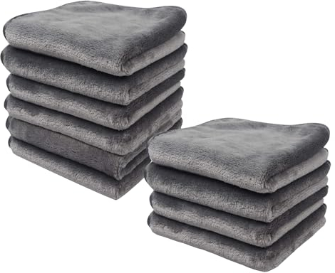 10 Pack Face Cloths Make Up Remover Cloths Microfibre Face Wipes Reusable Makeup Remover Cloth Ultra Soft Flannel Facial Cleansing Wipes 20x20CM Grey