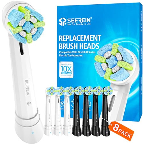 SEEREIN Zahnbürstenköpfe kompatibel mit Braun Oral B iO Ersatzköpfe, passend für Oral B IO 3 4 5 6 7 8 9 10 Serie elektrische Zahnbürsten, weich, schwarz/weiß, 8 Stück