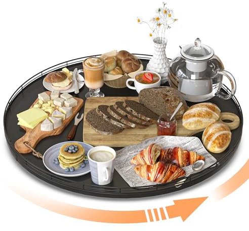 Oroyutor 21 Oak Wooden Lazy Susan Turntable for Dining Table, Extra Large Round Lazy Susans Organizer for Kitchen Countertop Charcuterie Boards Cheese Board Organization and Storage Black Home Decor