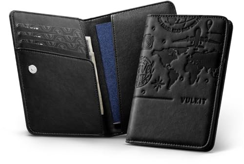 VULKIT Porta Passaporto Portafoglio da Viaggio Portafoglio da Viaggio in Pelle con Blocco RFID Organizer Custodia per Passaporto per Passaporto, Biglietti da Visita, Carte di Credito, Carte d'imbarco
