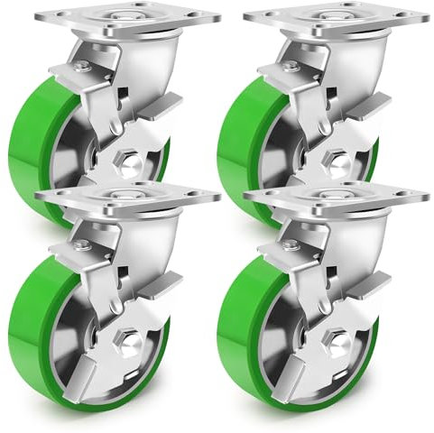Humagineer Schwerlastrollen mit Bremse Tragkraft 1800KG, 125mm Aluminiumkern PU Hohe Härte Industrielle Lenkrollen,Leise und Korrosionsbeständig Laufrollen für Verschiedene Möbel und Geräte,Satz von 4